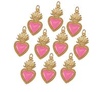 BEEFLYING 10 Pz Ciondolo ex Voto Sacro Cuore Smaltati in Metallo Placcato Oro Ciondoli Smaltati Pendenti con Risultati in Ottone per Gioielli Collana Bracciale Fare Forniture Artigianali,Rosa