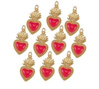 BEEFLYING 10 Pz Ciondolo ex Voto Sacro Cuore Smaltati in Metallo Placcato Oro Ciondoli Smaltati Pendenti con Risultati in Ottone per Gioielli Collana Bracciale Fare Forniture Artigianali,Rosso