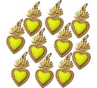 BEEFLYING 10 Pz Ciondolo ex Voto Sacro Cuore Smaltati in Metallo Placcato Oro Ciondoli Smaltati Pendenti con Risultati in Ottone per Gioielli Collana Bracciale Fare Forniture Artigianali,Giallo