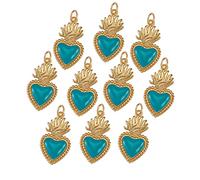 BEEFLYING 10 Pz Ciondolo ex Voto Sacro Cuore Smaltati in Metallo Placcato Oro Ciondoli Smaltati Pendenti con Risultati in Ottone per Gioielli Collana Bracciale Fare Forniture Artigianali,Blu