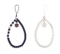 BEEFLYING 2 pezzi cinturino da polso con cordino e perle di vetro per telefono cellulare custodia per telefono alla moda, portachiavi, decorazione portafoglio e ciondolo per donne e ragazze.