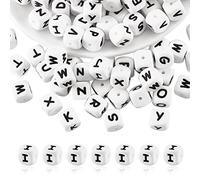 BEEFLYING 20 Pezzi Perline in Silicone con Lettere cubiche Bianche Perline alfabetiche a Dadi Quadrati da 12 mm Perline distanziatrici iniziali a Foro Largo per Gioielli Portachiavi Fare (Lettera I)