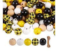 BEEFLYING 200 Pz Perline di Legno Autunnali Perline di Legno Rotonde Colorate Perline di Legno Gialle Stampate per Braccialetto Elasticizzato Fai da Te alla Ricerca di Kit di Decorazioni Natalizie