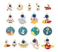 BEEFLYING 36 Pezzi Ciondoli Smaltati Tema Spazio Assortiti Ciondoli Placcati Oro Astronauta Razzo Pianeta Charms per Creazione di Gioielli Artigianato Forniture