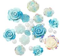 BEEFLYING 50g perline di plastica miste 3D, farfalla di camelia colorata e toppe di perline rotonde per la produzione artigianale (blu)