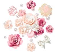 BEEFLYING 50g perline di plastica miste 3D, farfalla di camelia colorata e toppe di perline rotonde per la produzione artigianale (rosa)