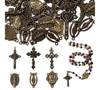 BEEFLYING 60 Pezzi Ciondoli A Croce in Stile Tibetano Rosario Cattolico Gesù Vergine Ovale Link Ciondoli per Gioielli Fai-da-Te Forniture Artigianali (Bronzo Antico)