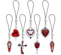 BEEFLYING 7 Graziosi Ciondoli per Cinturino per Cellulare, Pendenti a Forma di Cuore Gotico Estetico Y2K per Borsa del Telefono, Portachiavi, Airpods, Fotocamera e Portafoglio