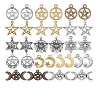 BEEFLYING 75 ciondoli a forma di stella pentacolo luna, pentagramma, strega, pendenti magici, cerchi rotondi vintage, pendenti in metallo, per gioielli fai da te e forniture artigianali