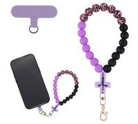 BEEFLYING Braccialetto da Polso in Silicone con Perline per Telefono, Laccetto per Cellulare con Gancetto di Fissaggio, Braccialetto Elastico Hands-Free per Portachiavi (Viola e Nero)