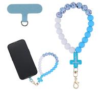 BEEFLYING Braccialetto da Polso in Silicone con Perline per Telefono, Laccetto per Cellulare con Gancetto di Fissaggio, Braccialetto Elastico Hands-Free per Portachiavi (Blu Bianco)