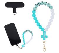 BEEFLYING Braccialetto da Polso in Silicone con Perline per Telefono, Laccetto per Cellulare con Gancetto di Fissaggio, Braccialetto Elastico Hands-Free per Portachiavi (Turchese e Bianco)