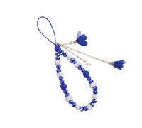 BEEFLYING Ciondolo di decorazione con catena di perle per cellulare Crystal Flower Mobile Phone Strap Beads per portachiavi per Auto (Blu)
