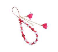 BEEFLYING Ciondolo di Decorazione con Catena di Perle per Cellulare Crystal Flower Mobile Phone Strap Beads per Portachiavi per Auto (Rosso)
