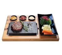 BEEFSTONE tagliere in legno con pietra lavica per grigliate - Hot stone steak grill (Uno Black)