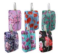 BeeGreen Confezione da 6 borse per scarpe da viaggio con chiusura a cerniera, organizer per scarpe con manico, borse da viaggio, fiore verde-prugna, Fiore verde-prugna