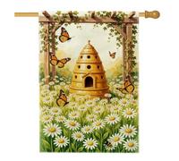 Beehive House Flag, Garden Nature Butterfly Chrysanthemum Spring Yellow Double Sided decorativo esterno portico bandiere per esterni cortile prato patio ingresso 60 x 101 cm