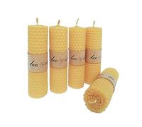 BeeIT - Confezione di 5 Candele in Pura Cera d'Api, a Nido d'Ape Arrotolate a Mano, Colonna Naturale