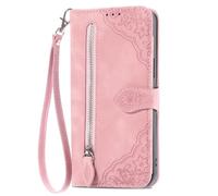 BEEJTUNY Custodia in Pelle per Xiaomi Poco F6 Pro 5G, Cover a Portafoglio con Braccialetto, Custodia Protettivo Antiurto con Elegante Stampa. Rosa