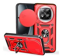 BEEJTUNY Custodia per Xiaomi Redmi Note 14 PRO+ Plus 5G con Anello a 360°, Cover Protettiva con Obiettivo Cover, Custodia Antiurto Bumper con Magnetico Supporto. Rosso