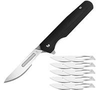 BEEK Mini Coltello Pieghevole Con Clip, Bisturi, Coltello Portachiavi, 10 Lame Intercambiabili Figura 24, Mini Coltello Tascabile Edc Per Esterno, Campeggio (G10 Nero Grande)