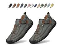 Beelovy Shoes for Men, Easestep Adjustable Leather Sneakers, Soft Comfort & Orthopedic Support, Slip On Lightweight Loafers (Army Green,42)