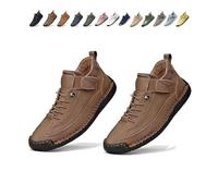 Beelovy Shoes for Men, Easestep Adjustable Leather Sneakers, Soft Comfort & Orthopedic Support, Slip On Lightweight Loafers (Khaki,45)