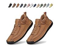 Beelovy Shoes for Men, Easestep Adjustable Leather Sneakers, Soft Comfort & Orthopedic Support, Slip On Lightweight Loafers (Light Brown,43)