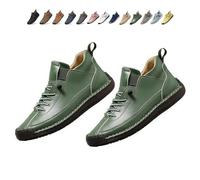 Beelovy Shoes for Men, Easestep Adjustable Leather Sneakers, Soft Comfort & Orthopedic Support, Slip On Lightweight Loafers (Green,44)