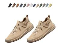 Beelovy Shoes for Men, Easestep Adjustable Leather Sneakers, Soft Comfort & Orthopedic Support, Slip On Lightweight Loafers (Apricot,45)