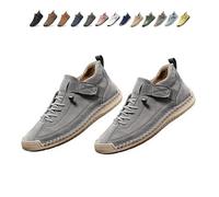 Beelovy Shoes for Men, Easestep Adjustable Leather Sneakers, Soft Comfort & Orthopedic Support, Slip On Lightweight Loafers (Gray,41)