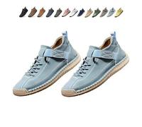 Beelovy Shoes for Men, Easestep Adjustable Leather Sneakers, Soft Comfort & Orthopedic Support, Slip On Lightweight Loafers (Lake Blue,44)