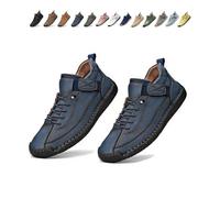Beelovy Shoes for Men, Easestep Adjustable Leather Sneakers, Soft Comfort & Orthopedic Support, Slip On Lightweight Loafers (Blue,43)