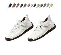Beelovy Shoes for Men, Easestep Adjustable Leather Sneakers, Soft Comfort & Orthopedic Support, Slip On Lightweight Loafers (White,41)