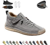 Beelovy Shoes for Men, Easestep Leather Sneaker, Soft Comfort Orthopedic Support, Slip on Lightweight Loafers (Grey,38)