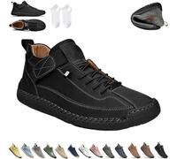 Beelovy Shoes for Men, Easestep Leather Sneaker, Soft Comfort Orthopedic Support, Slip on Lightweight Loafers (Black,38)