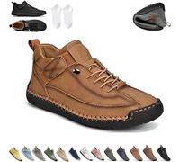 Beelovy Shoes for Men, Easestep Leather Sneaker, Soft Comfort Orthopedic Support, Slip on Lightweight Loafers (Brown,40)