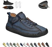 Beelovy Shoes for Men, Easestep Leather Sneaker, Soft Comfort Orthopedic Support, Slip on Lightweight Loafers (Blue,41)