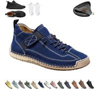 Beelovy Shoes for Men, Easestep Leather Sneaker, Soft Comfort Orthopedic Support, Slip on Lightweight Loafers (Blue-B,38)