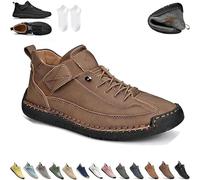 Beelovy Shoes for Men, Easestep Leather Sneaker, Soft Comfort Orthopedic Support, Slip on Lightweight Loafers (Khaki,39)