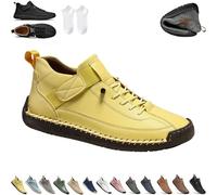 Beelovy Shoes for Men, Easestep Leather Sneaker, Soft Comfort Orthopedic Support, Slip on Lightweight Loafers (Yellow,40)