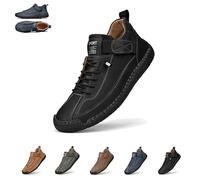 Beelovy Shoes for Men, EaseStep Leather Sneakers, Soft Comfort & Orthopedic Support, Slip on Lightweight Loafers, Handmade Ankle Boots for Driving And Walking (Black,45)