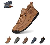 Beelovy Shoes for Men, EaseStep Leather Sneakers, Soft Comfort & Orthopedic Support, Slip on Lightweight Loafers, Handmade Ankle Boots for Driving And Walking (Light Brown,45)