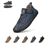 Beelovy Shoes for Men, EaseStep Leather Sneakers, Soft Comfort & Orthopedic Support, Slip on Lightweight Loafers, Handmade Ankle Boots for Driving And Walking (Blue,41)