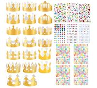 BEELUKY 20 Pezzi Corona Compleanno Corone di Carta Dorate Cappello Regolabile di Carta D'oro con 6 Strass Adesivi e 4 Adesivi Alfanumerici per Bambini Festa di Compleanno Feste
