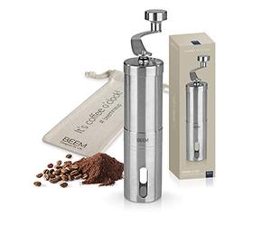BEEM GRIND-2-GO Macinacaffè manuale - 40 g | macina conica | regolazione graduale | sacchetto di cotone | macinacaffè manuale | acciaio inox | caffè