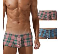 BEEMEN SEOBEAN Boxer da uomo Low Rise Trunks 100% cotone - Mini Fit, design a quadretti, traspirante con apertura, Confezione da 2 pezzi Set 2, XXL