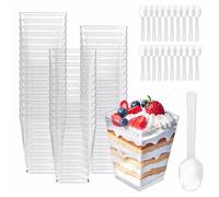 BEENNA 50 Pezzi Tazze da Dessert con Cucchiai, 160 ml Coppette da Yogurt, Bicchierini in Plastica, Bicchierini in Plastica per Budino, Mousse, Frutta, Dessert e Gelato per Feste e Celebrazioni