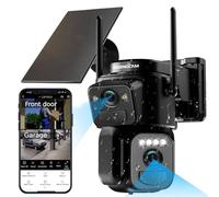 BEENOCAM Telecamera di sicurezza solare 4K a doppia lente wireless per esterni, WiFi da 2,4 g e 5 g, telecamera rotante a 360 ° PTZ e telecamera fissa a 110° 2 in 1 per la sicurezza domestica con