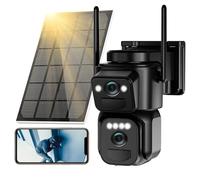 BEENOCAM Telecamera di sicurezza solare 4K a doppia lente wireless per esterni, WiFi da 2,4 g e 5 g, telecamera rotante a 360 ° PTZ e telecamera fissa a 110° 2 in 1 per la sicurezza domestica con